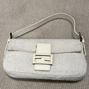 Fendi White Beaded Baguette
